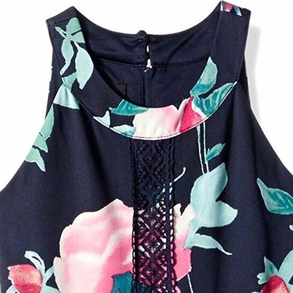 Amy Byer Girls Navy Floral Scuba Fit n Flare Dress Size 8 Sleeveless NWT - Picture 2 of 7